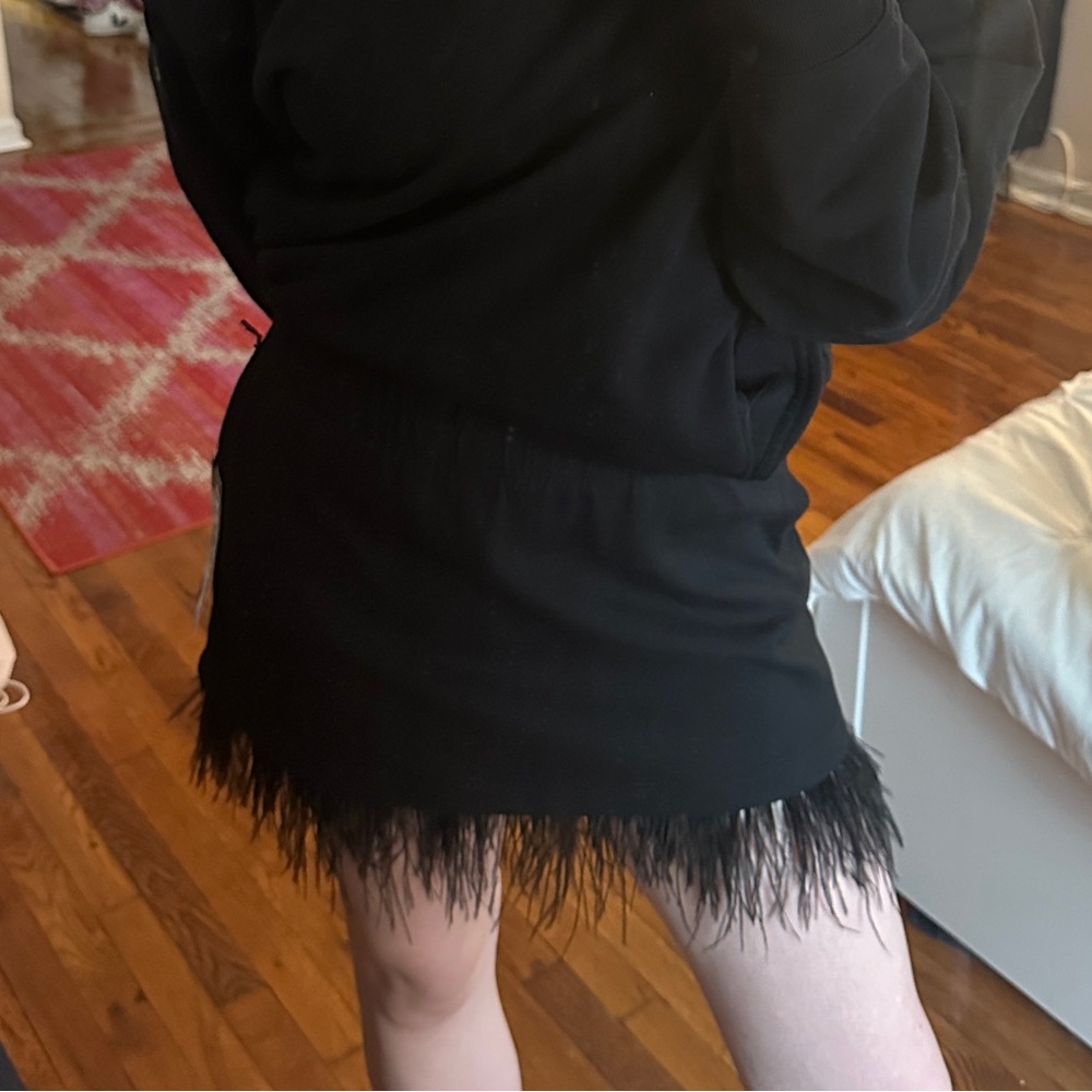 NWT Future Collective Feather Trim Black Mini Skirt